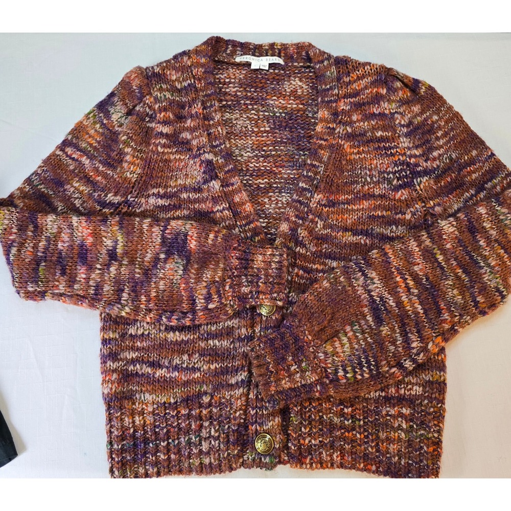 Veronica Beard Space Dye Wool Blend Crest Button Cardigan Sweater Orange L